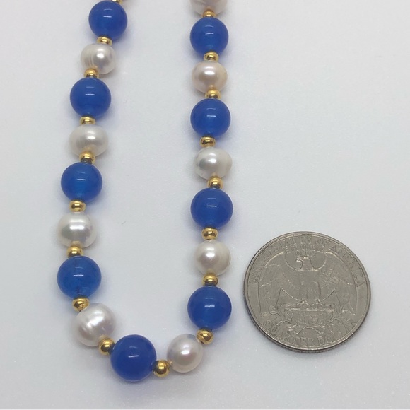 7-8mm White Freshwater Pearl & Blue Apatite Bead Necklace - Picture 6 of 6